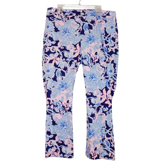 Lilly Pulitzer Kelly High Rise Crop Flare Pants Navy Amore Please Womens Size 6 - Picture 3 of 7